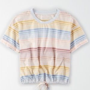 AE Cinched Crew Neck T-shirt (large) | Cropped | multi color pastel